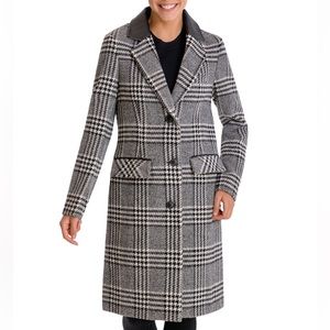 BCBGeneration Women's Faux-Leather-Collar Plaid Walker Coat S